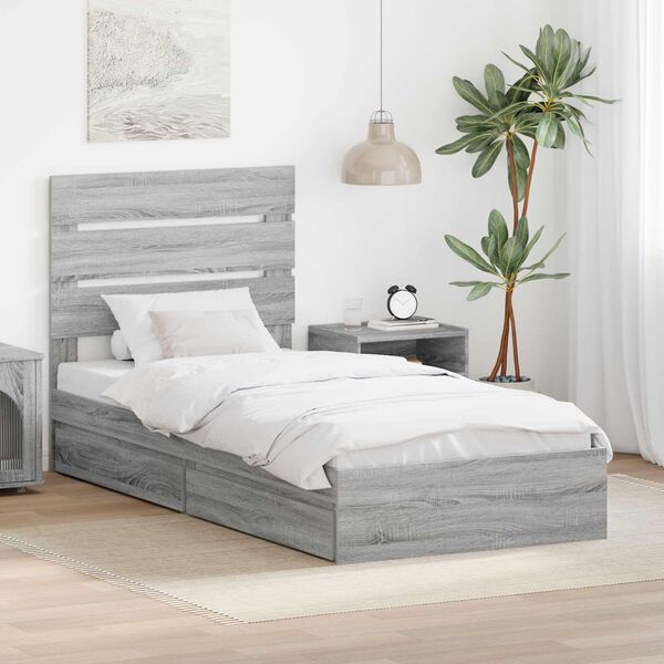 vidaXL Cama com Armazenamento com cabeceira Cinza Sonoma 75 x 190 cm