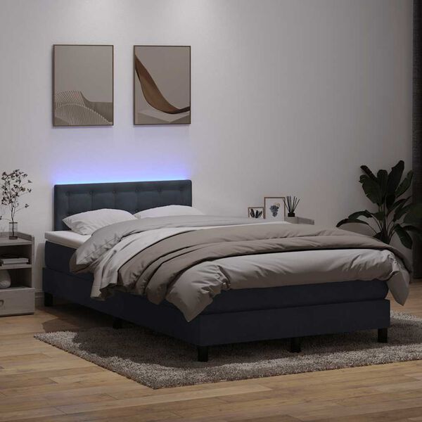 vidaXL Cama box spring c/ colch&atilde;o e LED 120x220 cm veludo cinzento-escuro
