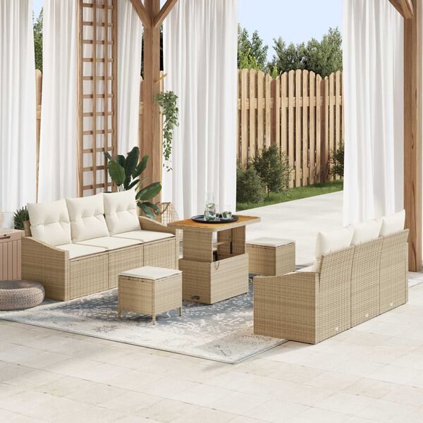 vidaXL Conjunto de Sof&aacute; de Jardim 9 pcs Bege Rattan Sint&eacute;tico
