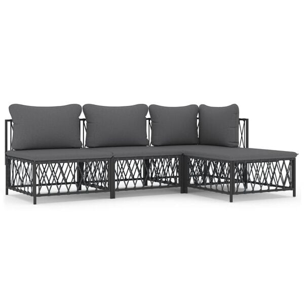 vidaXL 4 pcs conjunto lounge de jardim com almofadões aço antracite