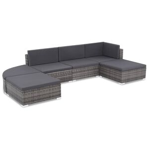 vidaXL 6 pcs conjunto lounge de jardim c/ almofad&otilde;es vime PE cinzento