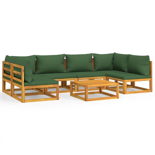 vidaXL 7 pcs conj. lounge jardim madeira c/almofadões verdes