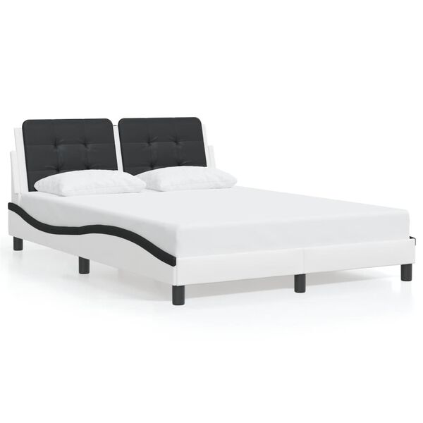 vidaXL Estrutura de cama sem colch&atilde;o Zadar couro artif. 140x190cm branco/preto