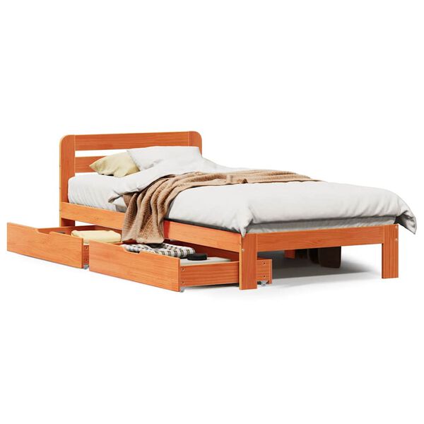 vidaXL Cama sem colch&atilde;o 90x190 cm madeira de pinho maci&ccedil;a castanho-mel