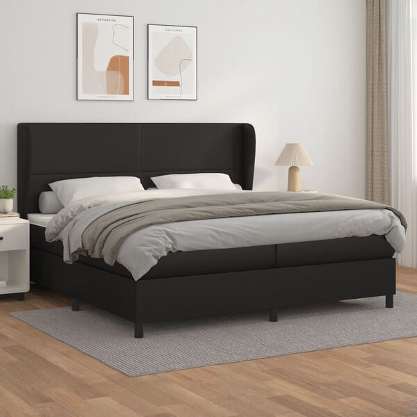 vidaXL Cama com molas/colch&atilde;o 200x200 cm couro artificial preto