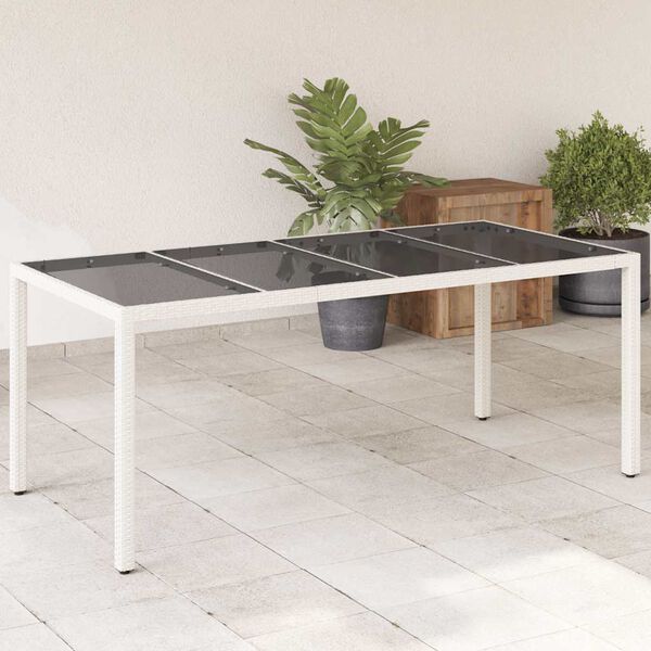 vidaXL Mesa de jardim com tampo de vidro 190x90x75 cm vime PE branco