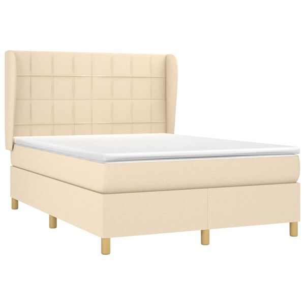 vidaXL Cama com molas/colch&atilde;o 140x190 cm tecido cor creme