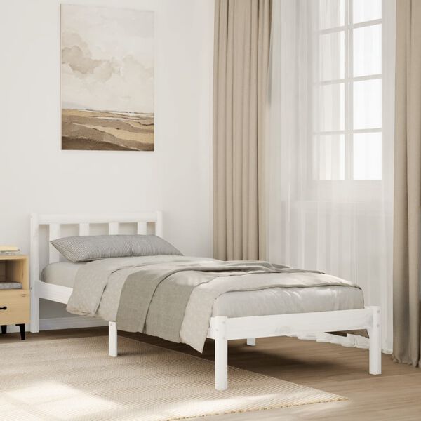 vidaXL Cama extra longa sem colch&atilde;o 90x220 cm pinho maci&ccedil;o branco