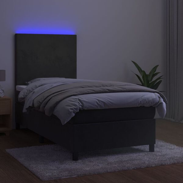 vidaXL Cama box spring c/ colch&atilde;o/LED 80x200 cm veludo cinzento-escuro
