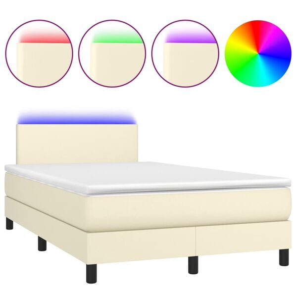 vidaXL Cama box spring c/ colch&atilde;o/LED 120x200cm couro artificial creme