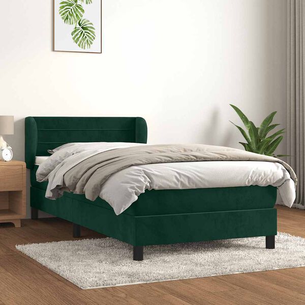 vidaXL Cama com molas/colch&atilde;o 90x200 cm veludo verde-escuro