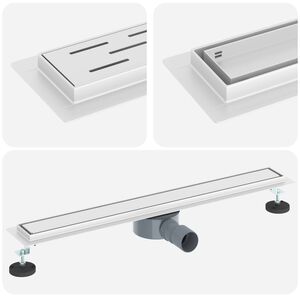 vidaXL Ralo de Chuveiro 2 em 1 com Sif&atilde;o 360&deg; Prateado 70 cm