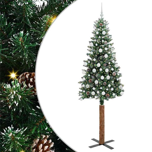 vidaXL &Aacute;rvore de Natal Slim com 300 LEDs com suporte Verde 210 cm