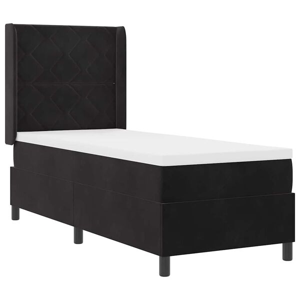 vidaXL Cama Box com colch&atilde;o com cabeceira Preto 80 x 200 cm Veludo