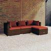 vidaXL 4 pcs conjunto lounge jardim c/ almofad&otilde;es vime PE castanho