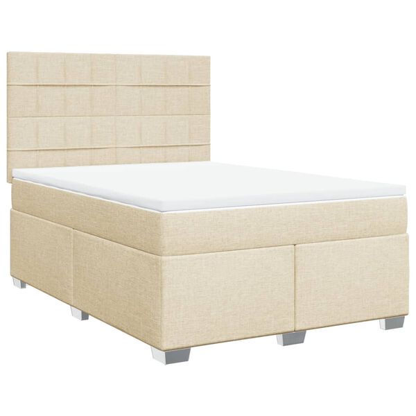 vidaXL Cama com molas/colch&atilde;o 140x190 cm tecido cor creme