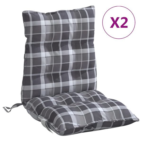 vidaXL Almofad&otilde;es cadeira encosto baixo 2 pcs oxford xadrez cinzento