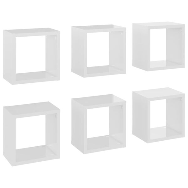 vidaXL Prateleiras parede forma de cubo 6pcs 22x15x22 cm branco brilh.