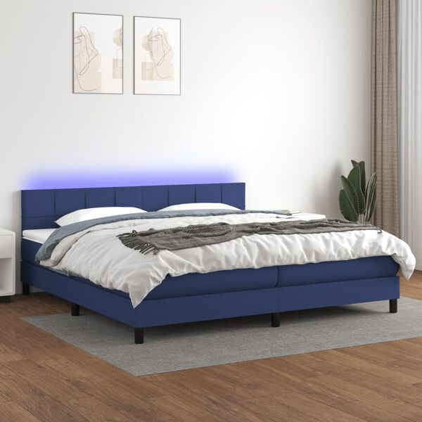 vidaXL Cama box spring c/ colch&atilde;o e LED 200x200 cm tecido azul