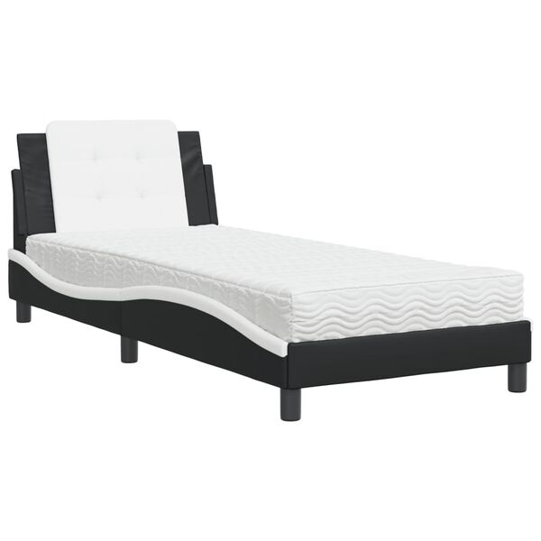 vidaXL Estrutura de cama sem colch&atilde;o Zadar 90x190 cm couro artificial preto e branco