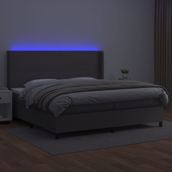 vidaXL Cama box spring c/ colch&atilde;o/LED 200x200cm couro artificial cinza