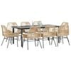 vidaXL Conjunto jantar jardim 9 pe&ccedil;as almofadas vidro vime PE castanho