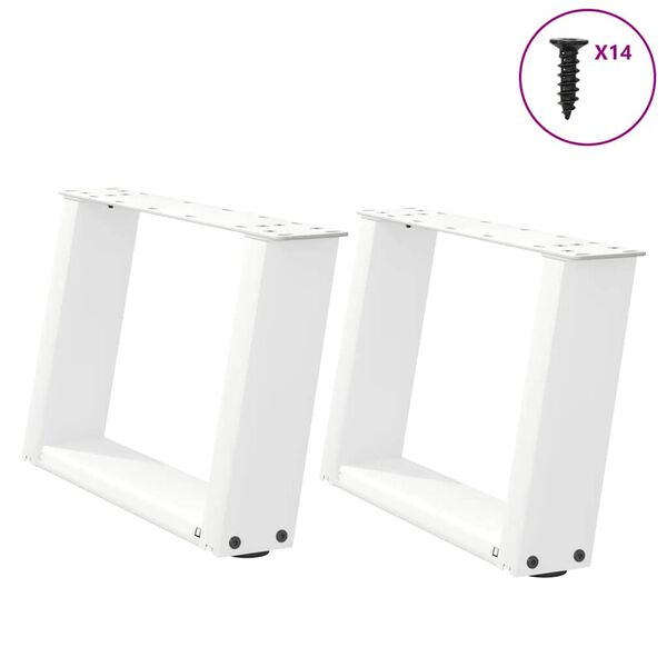 vidaXL P&eacute;s para mesa de centro em formato de U, 2 pe&ccedil;as, branco, 40x(30-31) cm, a&ccedil;o