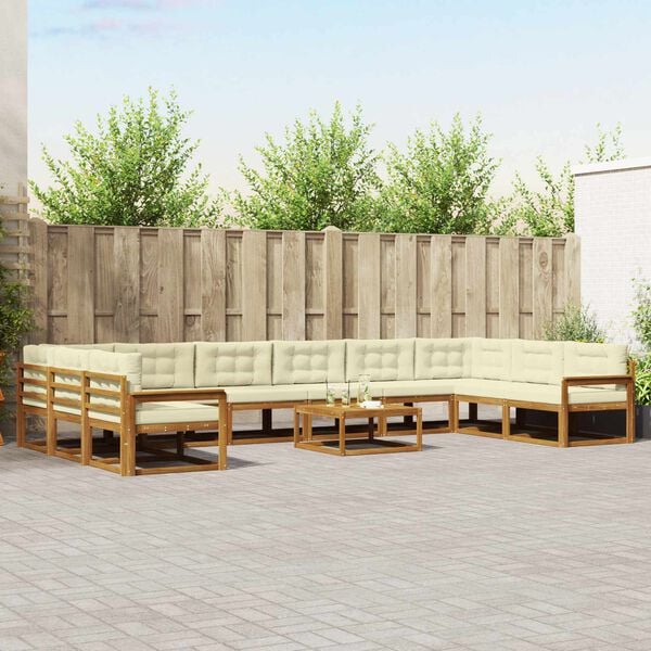 vidaXL Conjunto de Sof&aacute;s para Exterior 11 pcs Natural e Creme