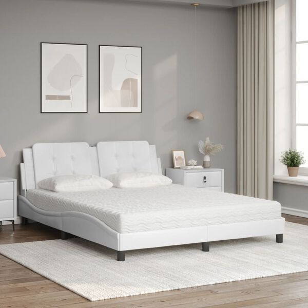 vidaXL Cama com colch&atilde;o Zadar 160x200 cm couro artificial branco
