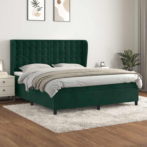 vidaXL Cama com molas/colch&atilde;o 180x200 cm veludo verde-escuro