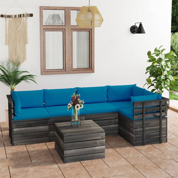 vidaXL 6 pcs conjunto lounge de paletes com almofad&otilde;es pinho maci&ccedil;o