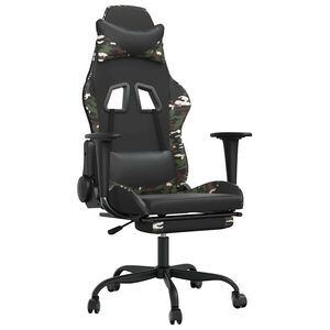 vidaXL Cadeira gaming massagens apoio p&eacute;s couro artif preto/camuflagem