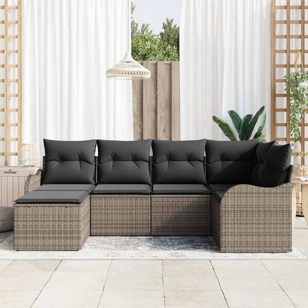 vidaXL Conjunto de Sof&aacute; de Jardim 6 pcs Cinzeto Rattan Sint&eacute;tico