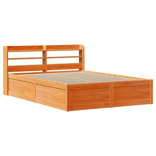vidaXL Estrutura cama c/ cabeceira 150x200cm pinho maciço castanho-mel