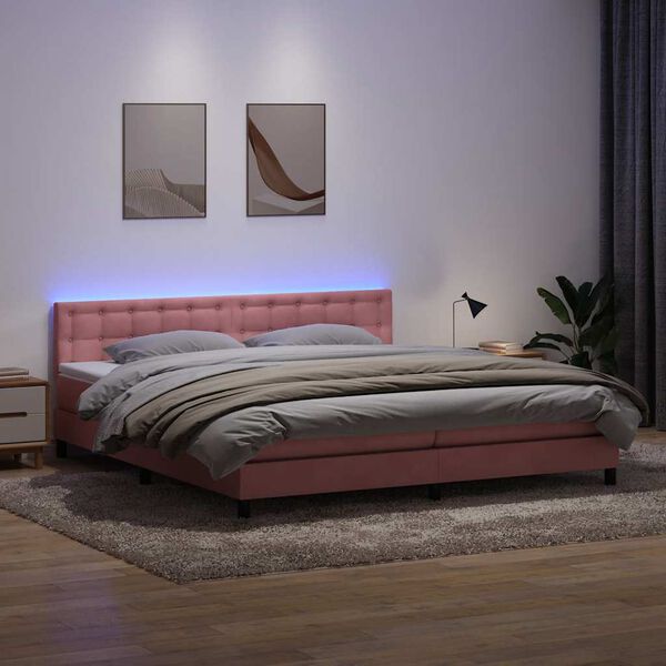 vidaXL Cama box spring c/ colch&atilde;o e LED 180x210 cm veludo Rosa