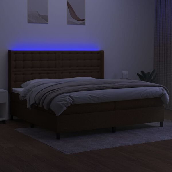 vidaXL Cama box spring c/ colch&atilde;o/LED 200x200cm tecido castanho-escuro