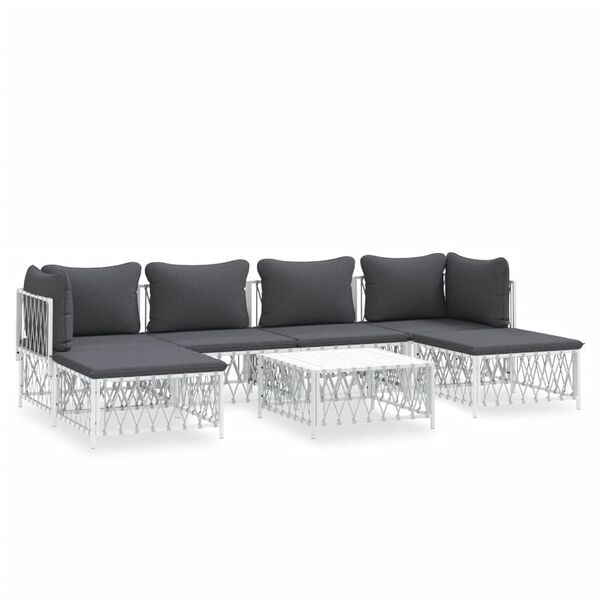 vidaXL 7 pcs conjunto lounge de jardim com almofadões aço branco