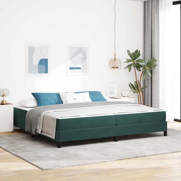 vidaXL Cama Box com colch&atilde;o Verde Escuro 200 x 200 cm tecido
