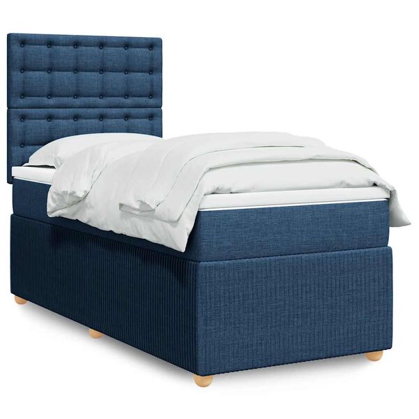 vidaXL Cama com molas/colch&atilde;o 90x190 cm tecido azul