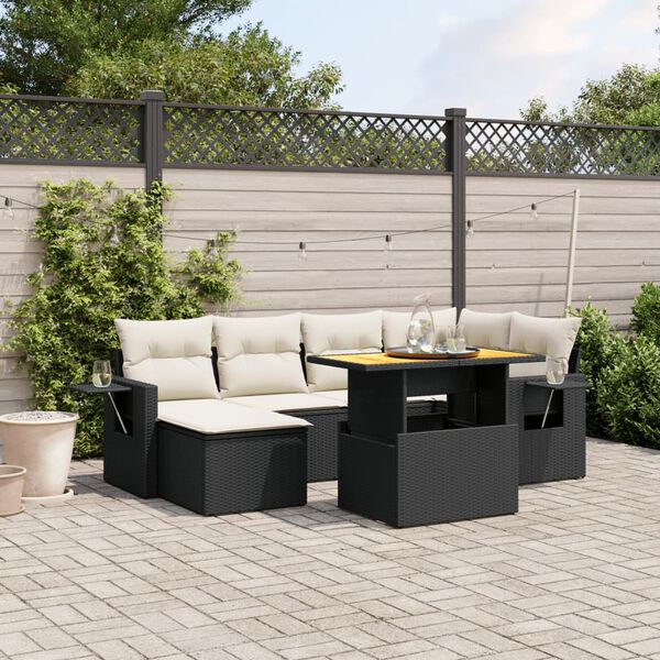 vidaXL 7 pcs conjunto de sof&aacute;s p/ jardim c/ almofad&otilde;es vime PE preto