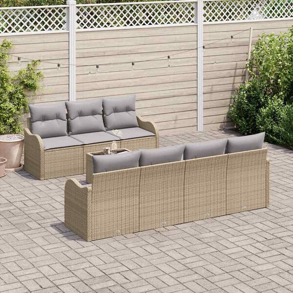 vidaXL Conjunto de Sof&aacute; de Jardim com almofada 8 pcs Bege e Cinza