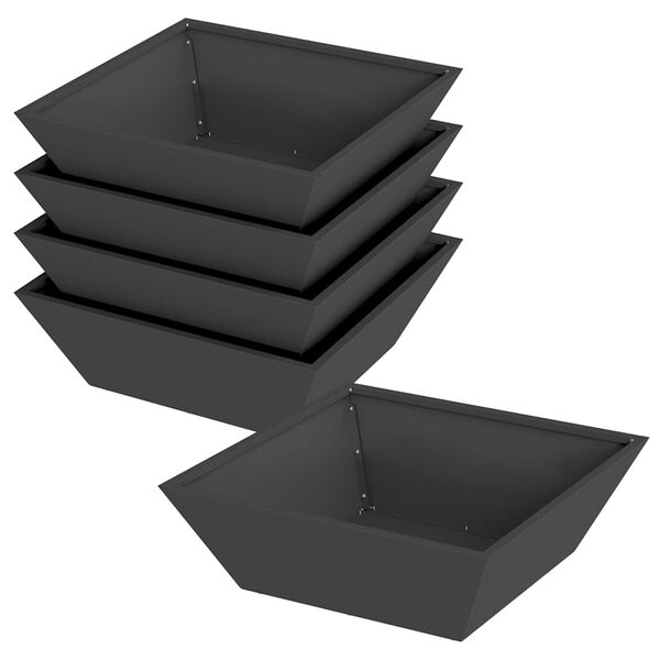 vidaXL Vaso de Jardim 5 pcs Preto 50 x 50 x 15 cm A&ccedil;o laminado a frio