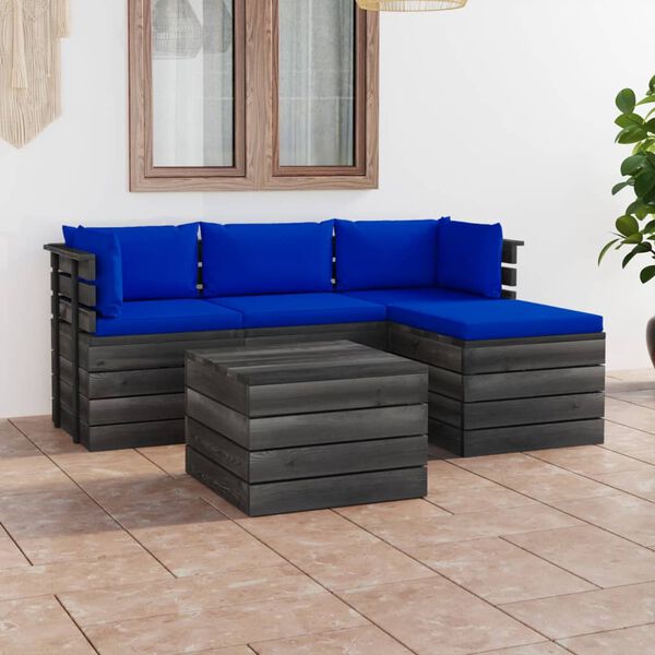 vidaXL 5 pcs conjunto lounge de paletes + almofad&otilde;es madeira de pinho