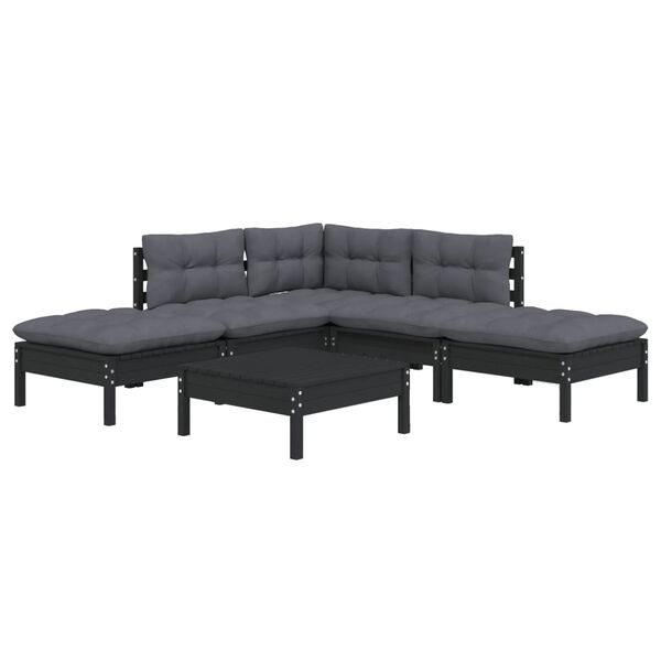 vidaXL 6 pcs conjunto lounge de jardim c/ almofad&otilde;es pinho preto