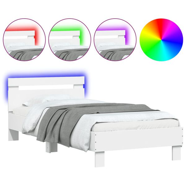 vidaXL Estrutura de cama c/ cabeceira e luzes LED 90x190 cm branco