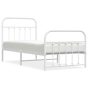 vidaXL Estrutura de cama com cabeceira e p&eacute;s 90x200 cm metal branco