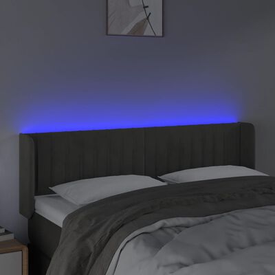 vidaXL Cabeceira cama c/ luzes LED veludo 147x16x78/88cm cinza-escuro
