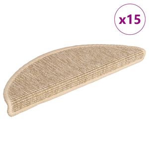 vidaXL Tapetes de escada 15 pe&ccedil;as 56x17x3 cm bege claro semicircular
