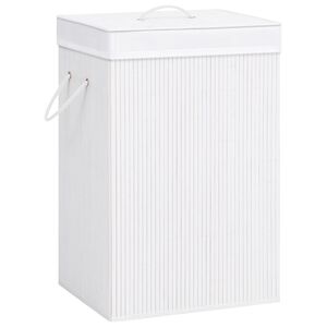 vidaXL Cesto para roupa suja c/ sec&ccedil;&atilde;o &uacute;nica bambu branco