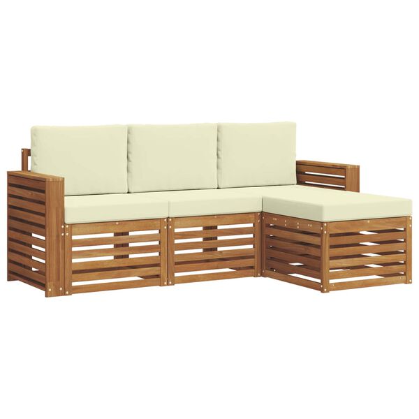vidaXL Conjunto de Sof&aacute;s para Exterior 4 pcs Natural e Creme